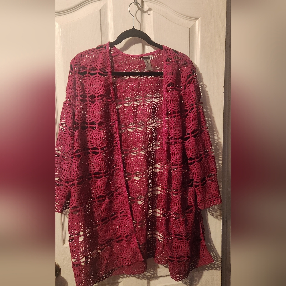 WOMENS plus size  crochet hollowed out overlay jacket crochet